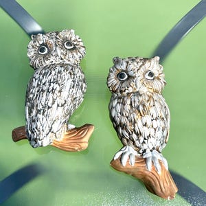 Vintage Owl Set Wall Plaque Hanging Decor Ceramic 10.5” & 11" Boho Retro Signed