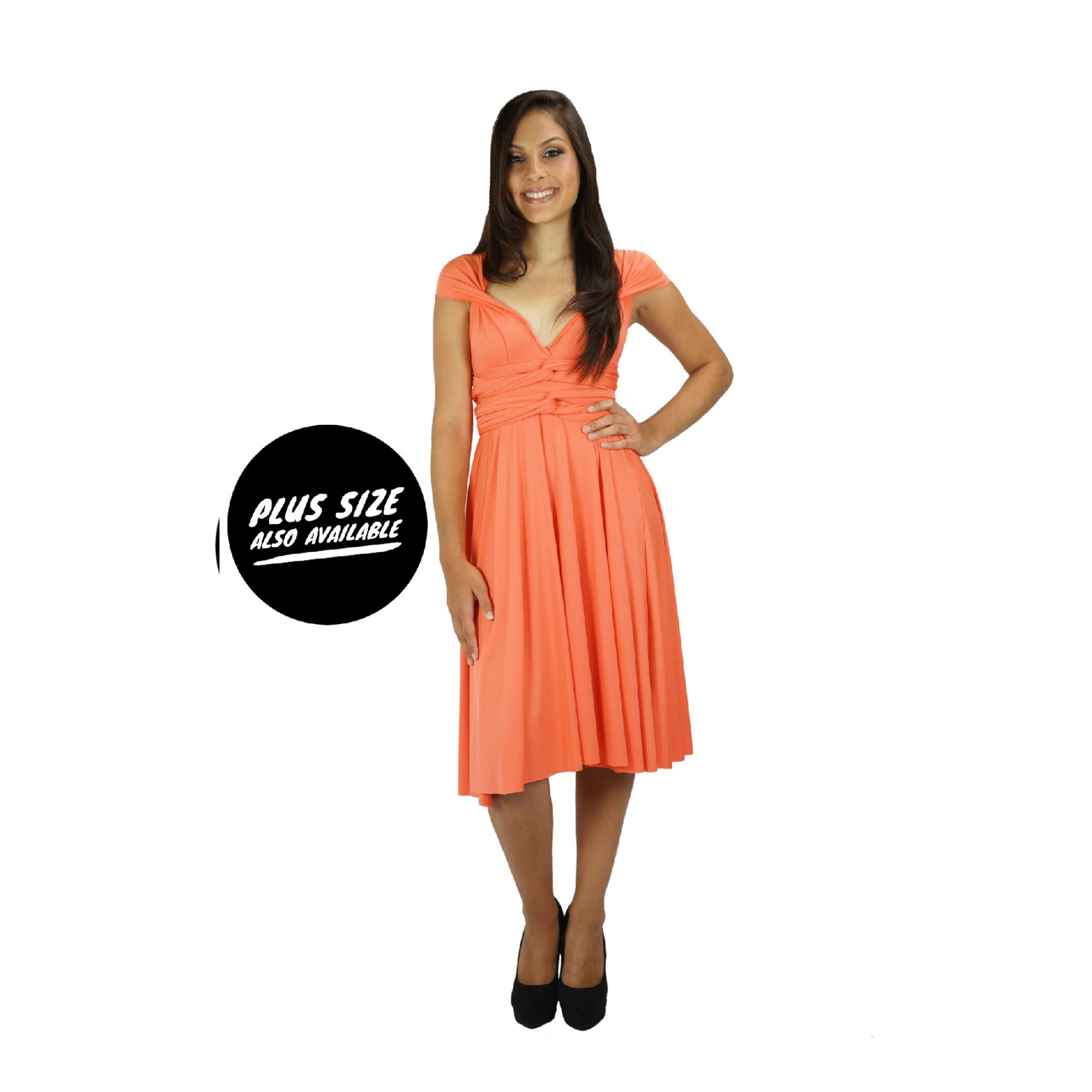 Simple Chiffon Bridesmaid Dress with Slit Coral Plus Size