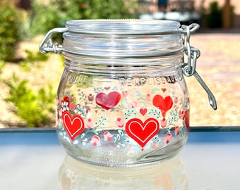 Vintage Arc France Nice Au De Remplissage Hearts & Flowers Canister/Jar 1/2 L.