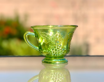 VTG Indiana Carnival Glass Punch Cup Iridescent Green Harvest Grape Embossed