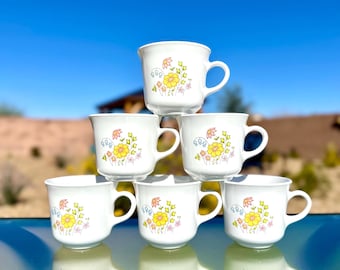 Set Of 6 Corning Ware Corelle Spring Meadow Pattern Coffee Mugs Tea Cups Floral