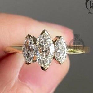 1,5 ct Marquise Cut drei Stein Moissanite Verlobungsring 14k Gold Ehering Versprechen Jahrestag Ring Vorschlag Ring Braut Passender Ring
