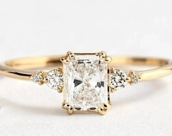14k Gold Vintage Moissanite Engagement Ring: 1.00 CT Radiant Cut Bridal Ring