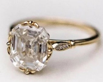 4 CT Asscher Cut Moissanite Engagement Ring Proposal Wedding Ring Bridal Matching Ring Illusion Set Anniversary Ring Vintage Promise Ring
