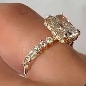2.50 CT Radiant Cut Engagement Ring 14K Solid Yellow Gold Ring Hidden Halo Wedding Ring Anniversary Ring For Her Moissanite Diamond Ring