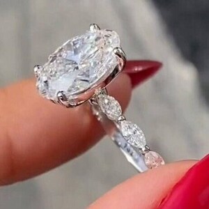 3 CT Oval Cut Moissanite Engagement Ring 14K White Gold Diamond Wedding Ring Promise Anniversary Ring Handmade Vintage Ring For Girlfriend