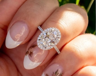 3 CT Oval Moissanite Engagement Ring: 14K Gold Hidden Halo Wedding Ring