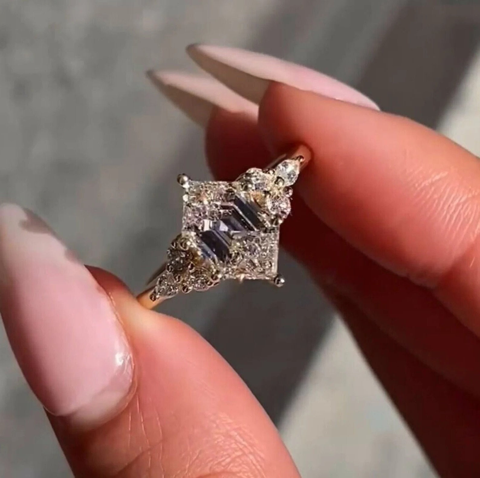 3 CT Elongated Hexagon Moissanite Engagement Ring 14K Gold Cluster Ring Wedding Anniversary Ring Proposal Ring For Girlfriend Promise Ring