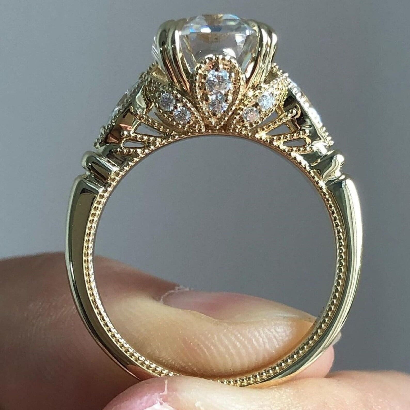 5.50 CT Emerald Cut Moissanite 14K Gold Vintage Engagement Ring