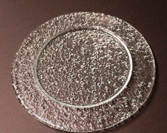 Very heavy glass plate, bubble glass, round, diameter 26 cm, vintage