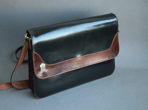 Umhängetasche Handtasche Stadttasche Damen Leder schwarz braun vintage 70er