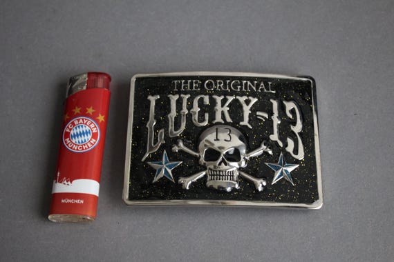 Ausgefallene große Gürtelschnalle Original Lucky 13 mit Totenkopf aus Metall rechteckig View 5