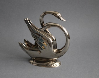 Silver plated vintage napkin holder in the shape of 2 swans