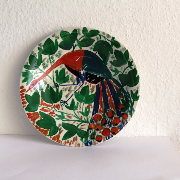 Large plate, fruit bowl with peacock motif, brand Winterling Röslau, hand-painted from the 30s