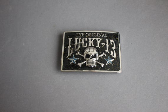 Ausgefallene große Gürtelschnalle Original Lucky 13 mit Totenkopf aus Metall rechteckig View 4