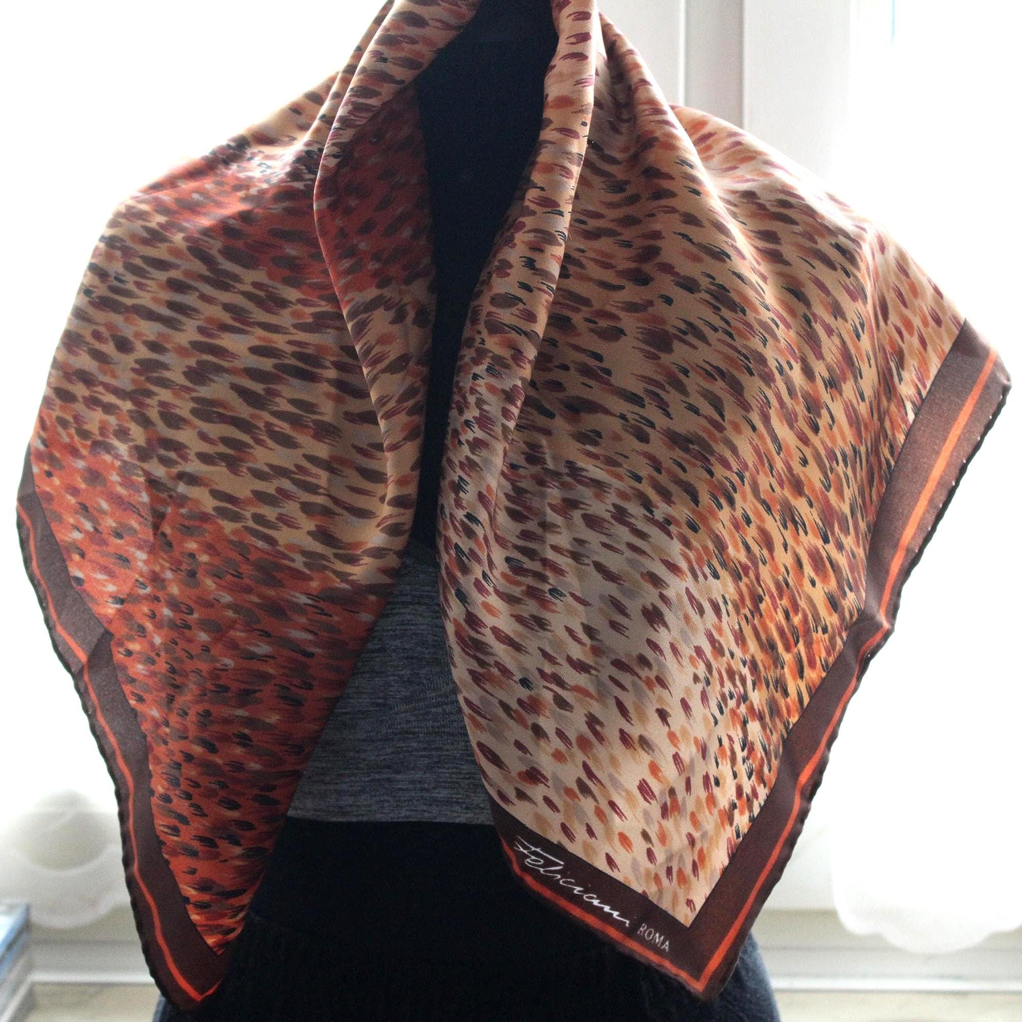 Foulard Carré Vintage FELICIANI Soie 100% - 88x88 Cm Rouge - Occasion