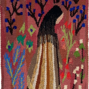 Tapiz vintage, tejido flamenco, artesanía sueca.