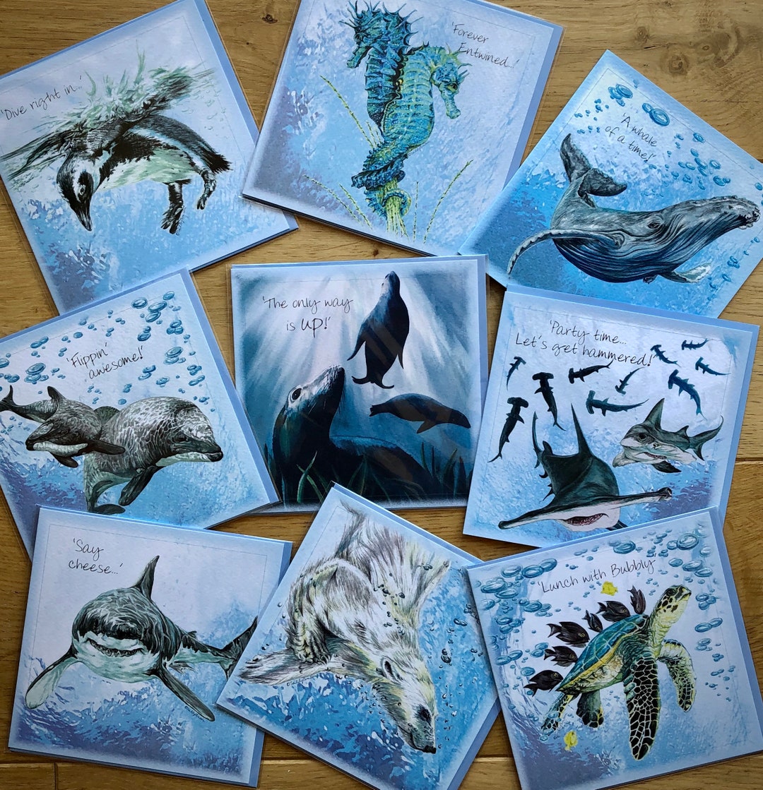 9 Pack Assorted Blank Waterworld Cards Etsy