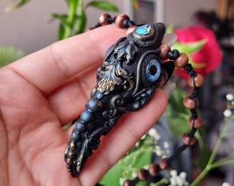 Serenity's Vision: The Azure Gaze Raven Pendant OOAK statement necklace pendant