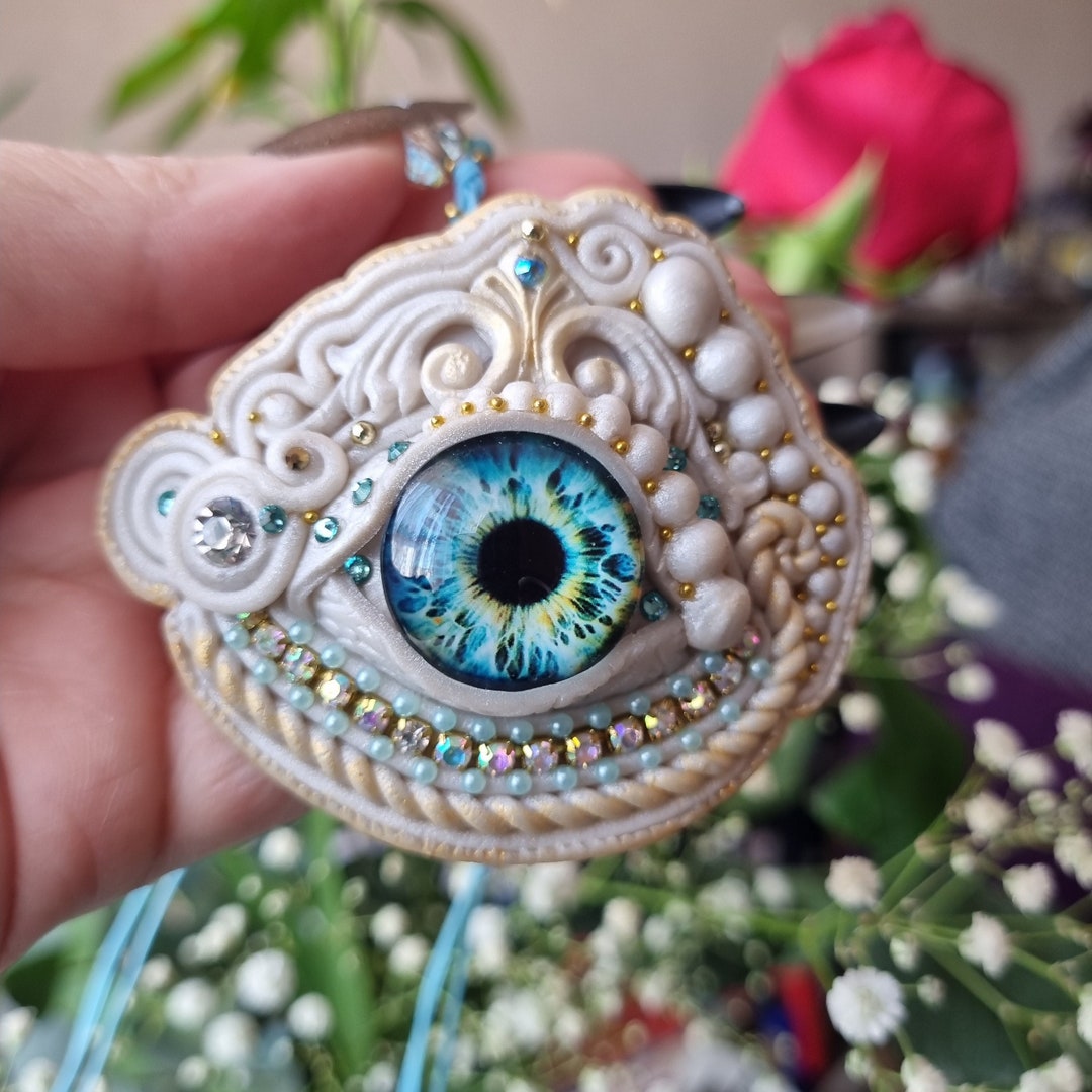 Medium Size Opulent Azure Gaze Baroqueinspired Blueeyed Amulet