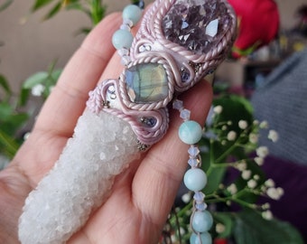 SOLD Tap into Your Spiritual Power with a Handmade Totem Shaman Stalactite Pendant Infused with Amethyst, Amazonite, and Labradorite