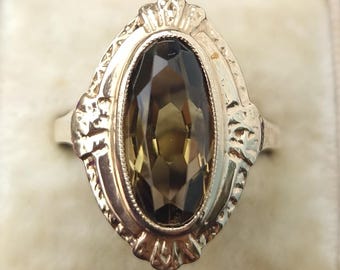 Vintage rookkwartsring 9 kt gouden ring