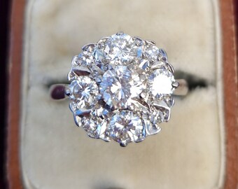 Vintage 1.55ct Diamond Cluster Ring 18ct White Gold