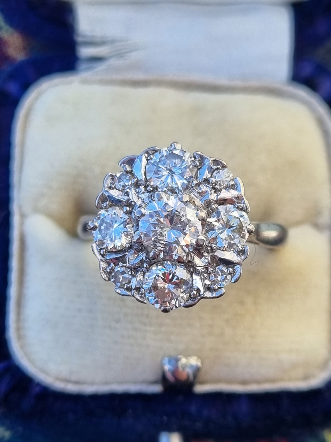 Vintage 1.62ct Diamond Cluster Ring 18ct White Gold - Etsy