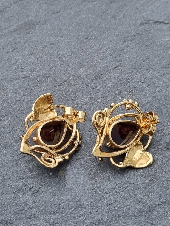 Vintage 9ct Gold Garnet Earrings - image 6