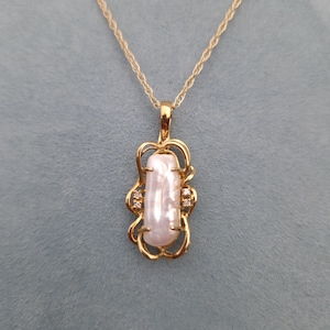 Vintage Pearl & Diamond 9ct Gold Pendant Necklace