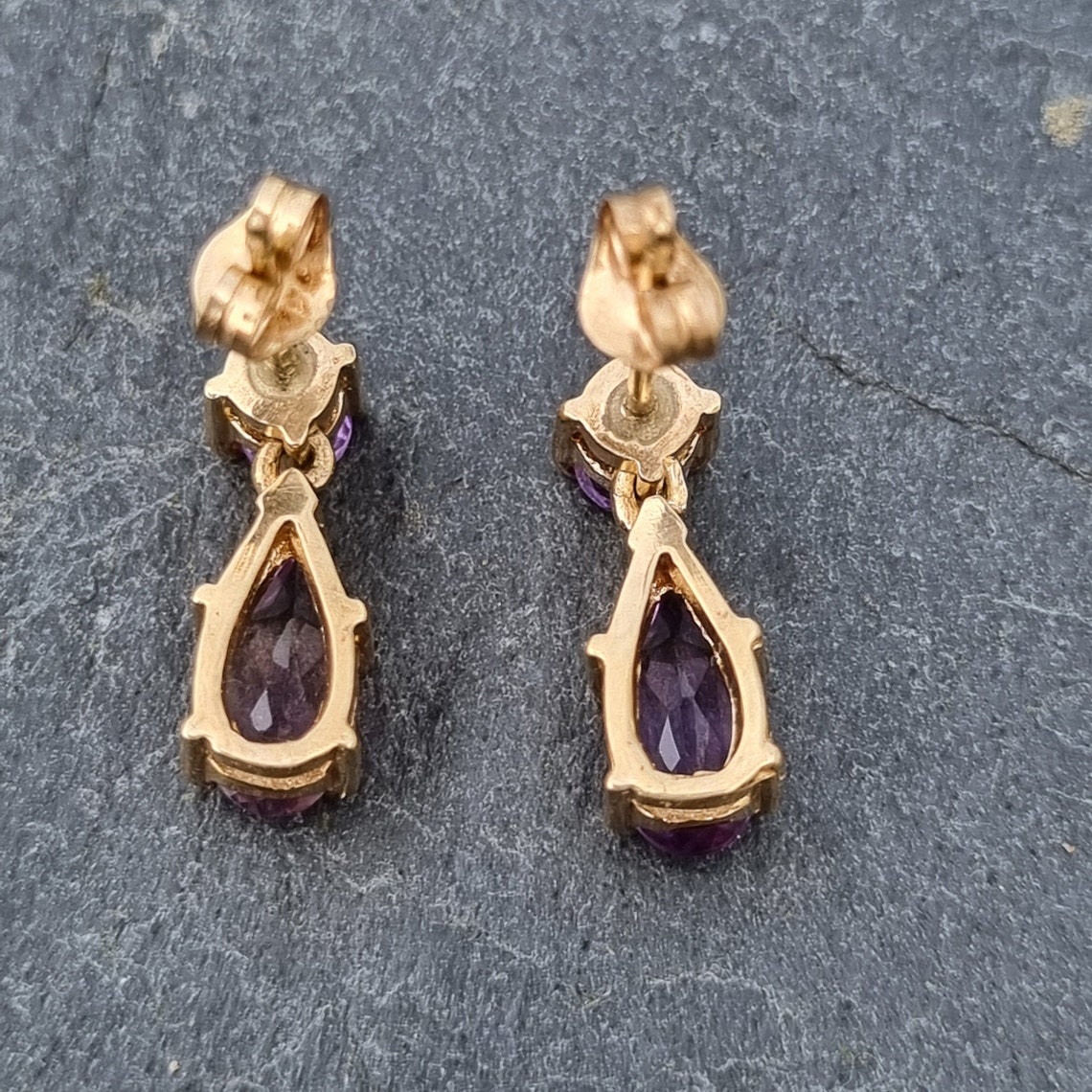 Vintage Amethyst 9ct Gold Drop Earrings Etsy