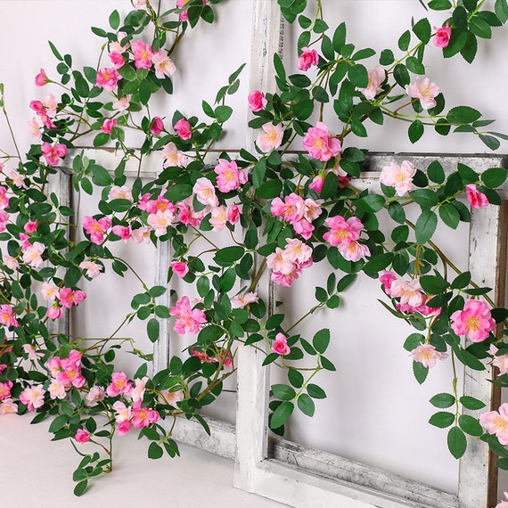 artificial flower rose wall hanging vine rattan green plant etsy pink seagrass basket