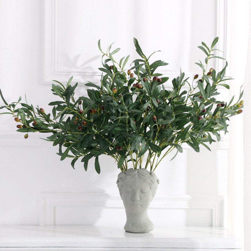 10Pcs Olive Tree Branches Artificial Olive Plant Fruits Silk Olive Leaves Decor 