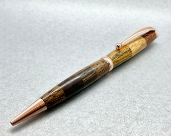 Rose Gold Wood Twist Ballpoint Pen - 5 Wood Species - Rose Gold Finish - Lightweight Pen with Accessories