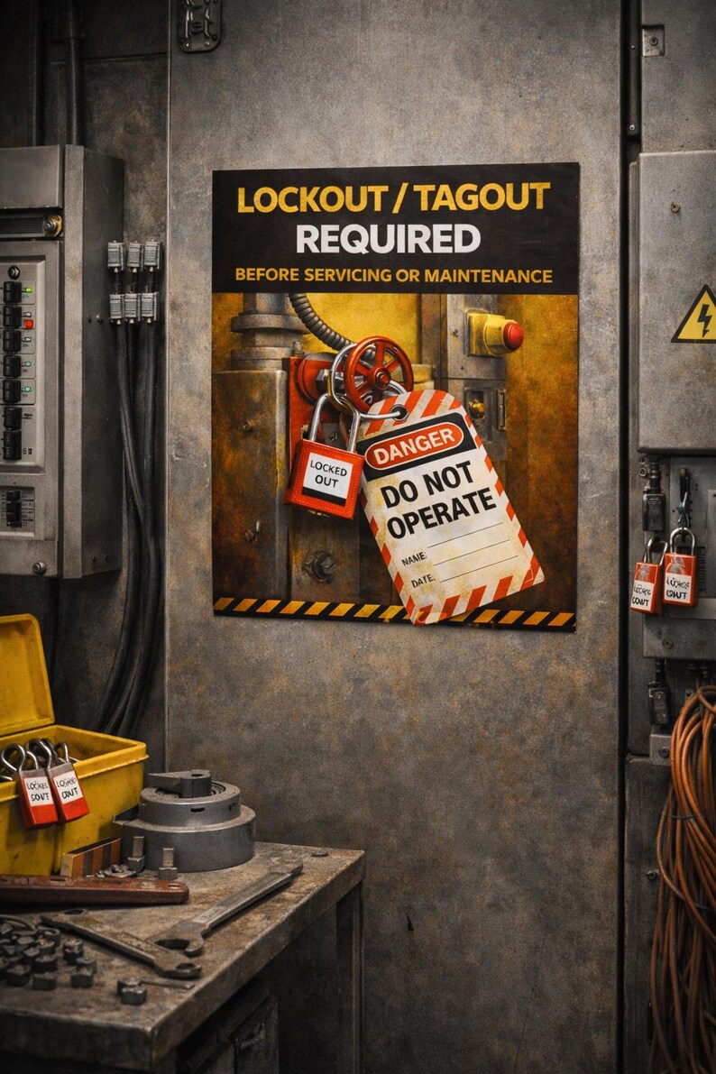 Lockout Tagout Required – Workplace Safety Poster | Industrial ...