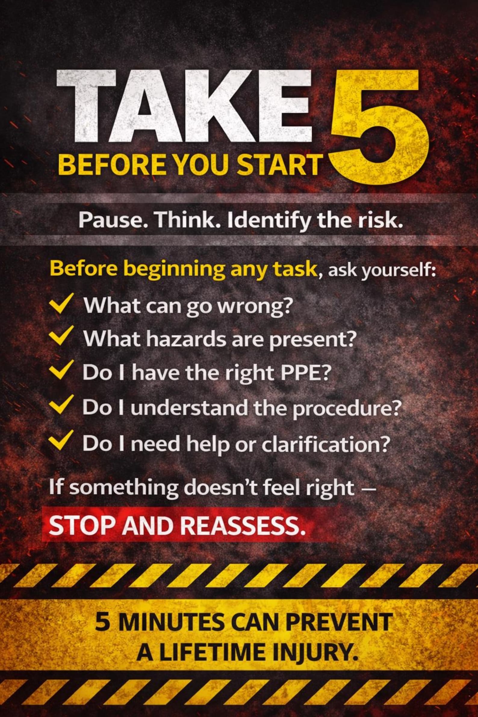 Take 5 Safety Poster | Workplace Risk Assessment Sign (digital Download ...