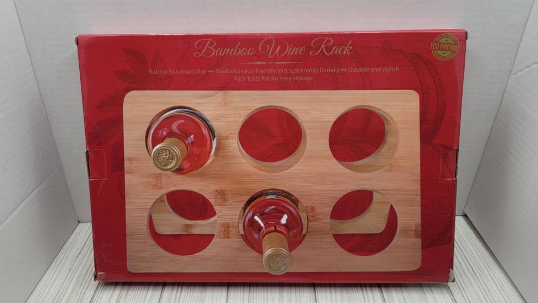 New Bamboo Wine Rack Worthy Eco Friendly Folds Flat Holds 6 Bottles Etsy