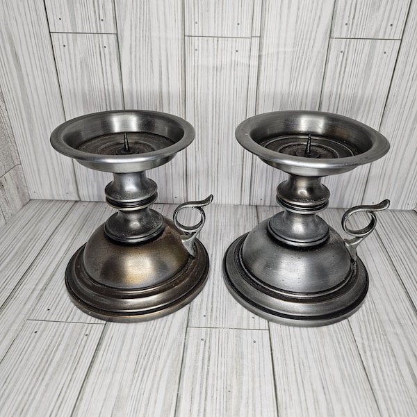 Pewter Pillar Candle Holders Etsy