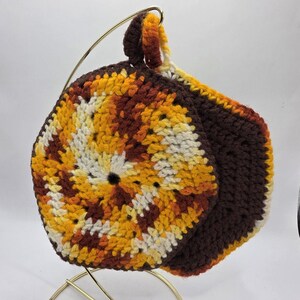 2 Vintage 1980er Jahre Hand Gehäkelte Topflappen Grandma Hexagon Braun Orange