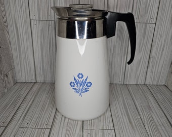 Mcm 9 Cup Coffee Pot Percolator Country Cottage Core Floral White and Blue