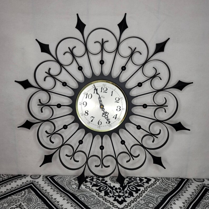 Welby Wall Clock Mid Century Modern Wrought Iron Metal Vintage Etsy