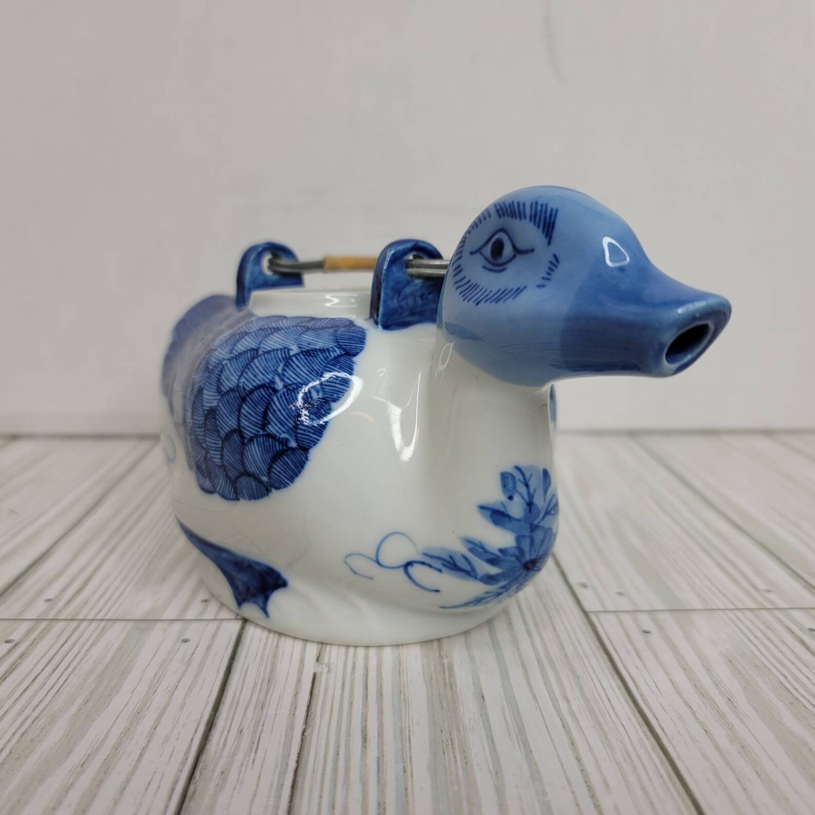 Vintage Handpainted Duck Teapot Cobalt Blue & White With Etsy