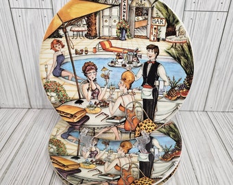 3 Vtg Brunelli « Casino » Made in Italy 8,25 po. Assiette à dessert pour salade au bord de la piscine en très bon état