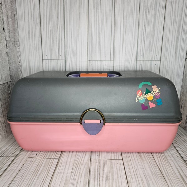 Vintage 1980s Caboodle Makeup Case Pink and Gray Retro XXL Jewelry Vanity Caddy