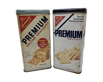 Caja metálica vintage de 1969 y 1978 para galletas saladas Nabisco Premium, 14 oz.