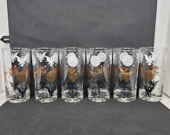 Mid Century Modern Anchor-Hocking Tumblers Set of 6 Eagles Americana
