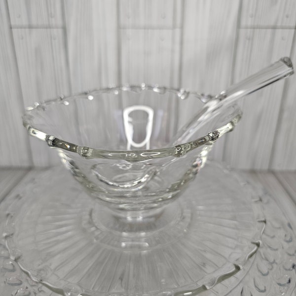 Vintage Fostoria Century Clear Glass Mayonnaise Bowl & Underplate Spoon