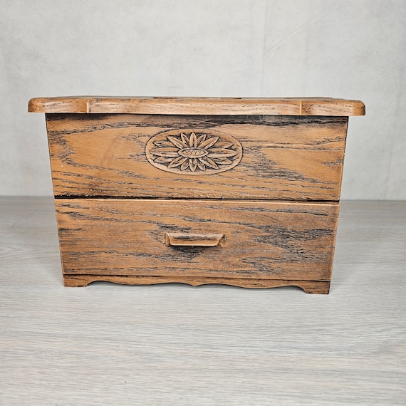 Vintage 70s Lerner Faux Wood Jewelry Box Organize… - image 1