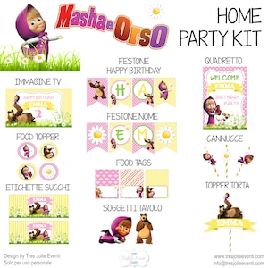 Party Kit Compleanno MASHA E ORSO - Masha and the Bear Birthday Party Kit