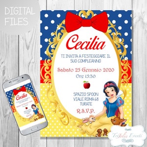 Invito DIGITALE festa di Compleanno a tema BIANCANEVE e i 7 Nani - WHITESNOW Digital Party Invitation Birthday, whatsapp / email invitation